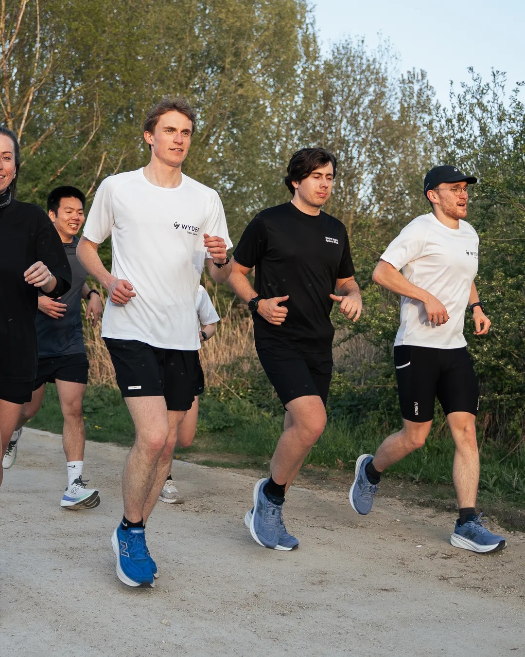 A group of runners on a path during a Wyder run
